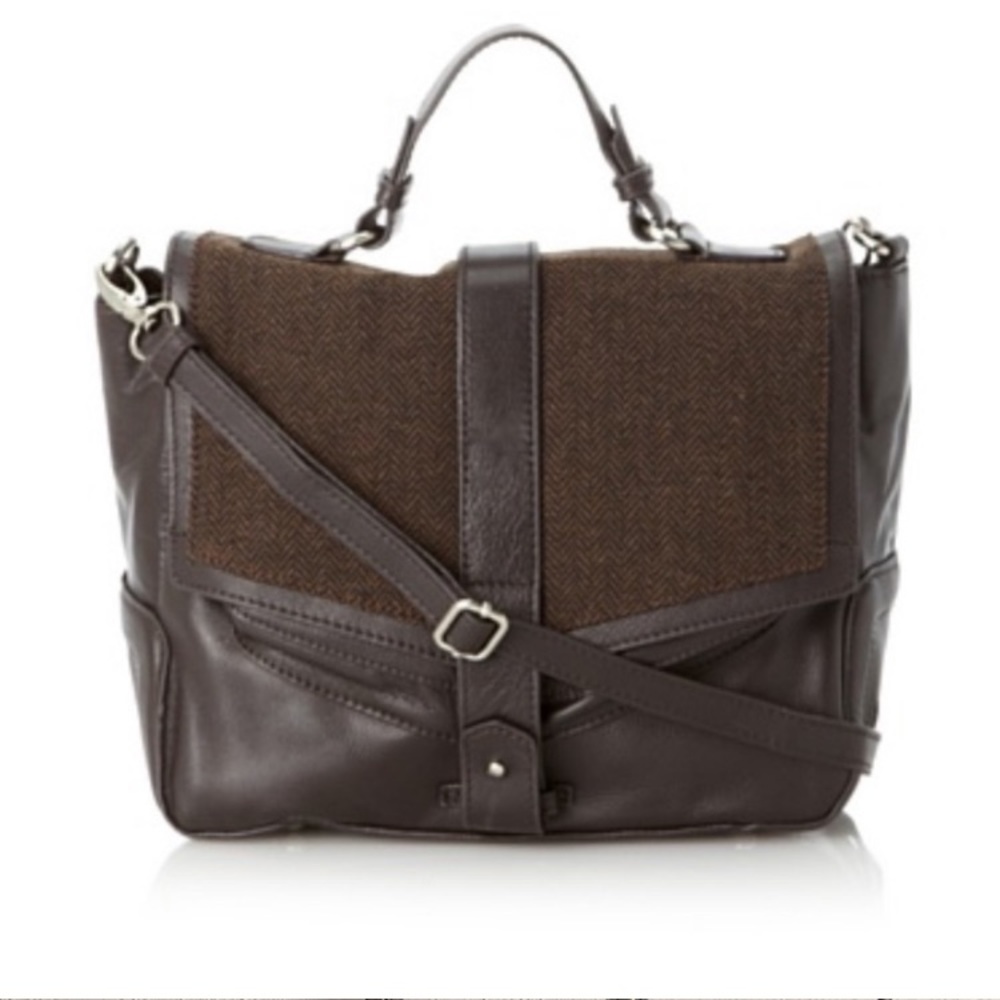 NWOT- Walter Baker tweed satchel bag. Real leather. Never worn.